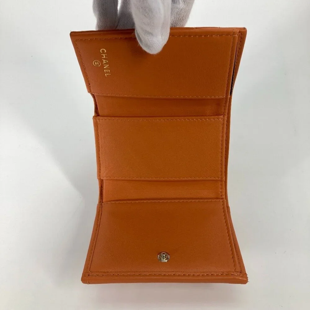 CHANEL Orange Lambskin Leather Logo Wallet - Picture 14 of 16